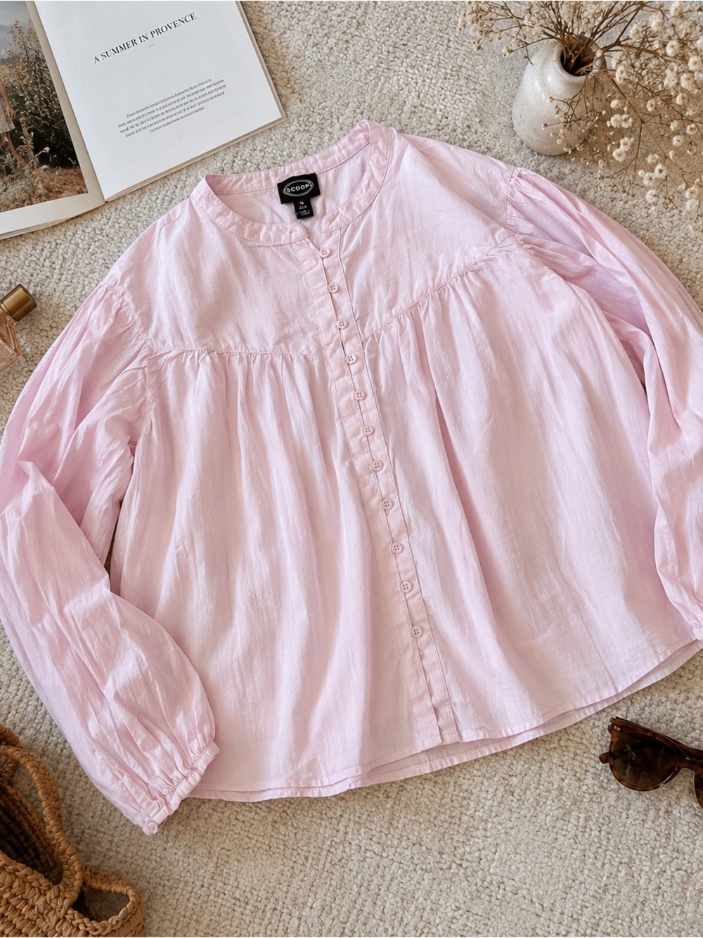 Scoop 100% Cotton Blush Pink Peasant Blouse XS